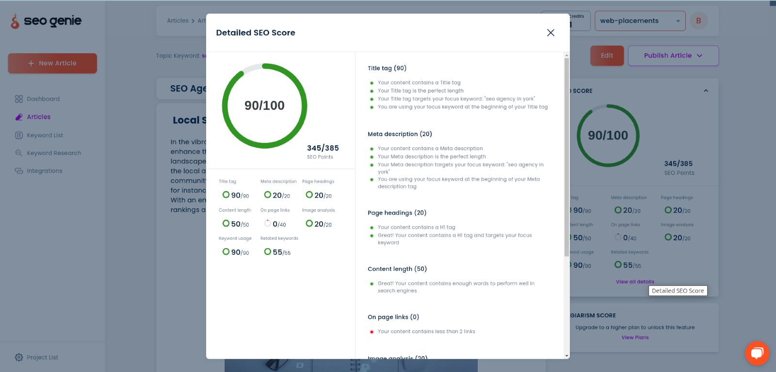 SEO Genie - Analytics View